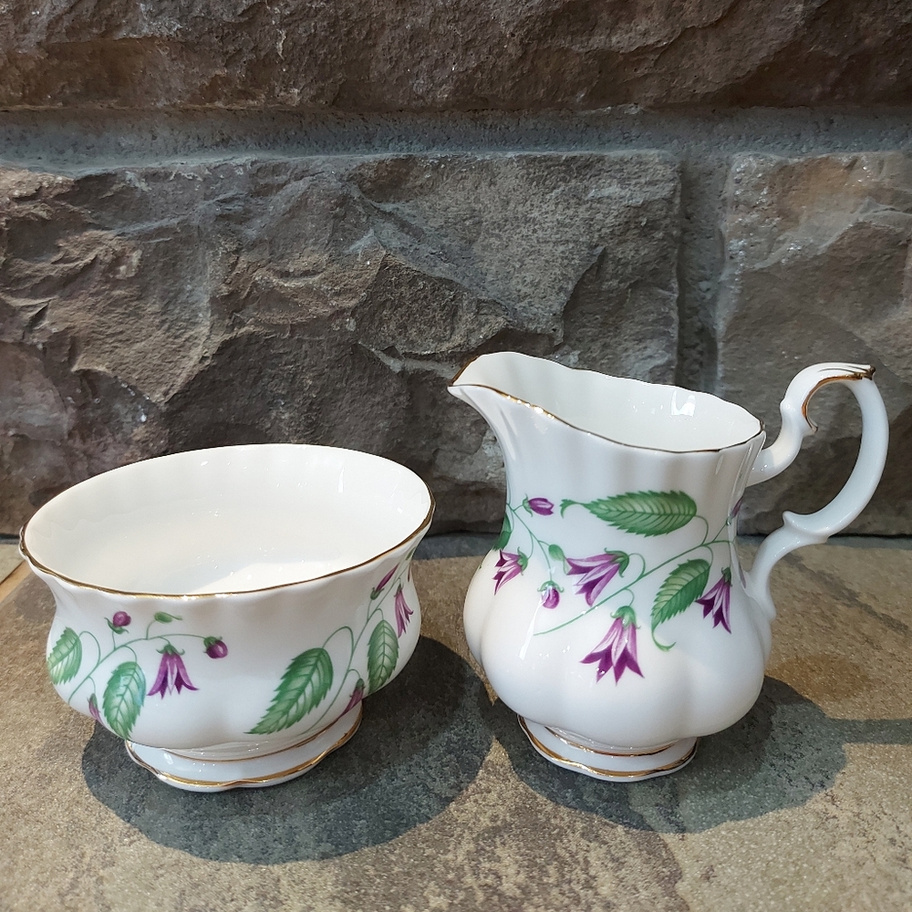 Royal Albert cream and sugar, EUC, Shelley Campanula pattern